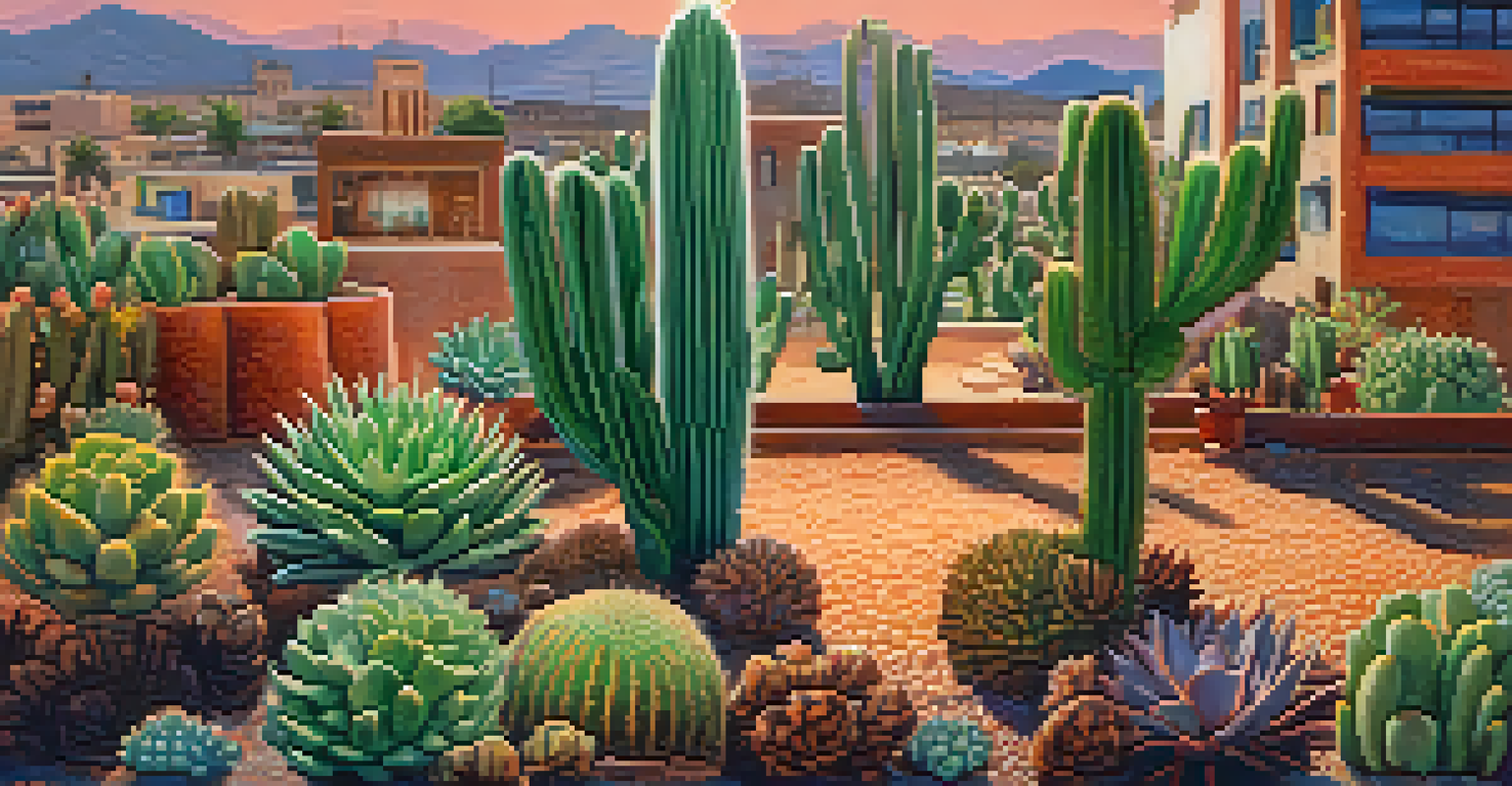 A detailed close-up of a peyote cactus with vibrant colors, set against a blurred background of people gathering in a community setting.