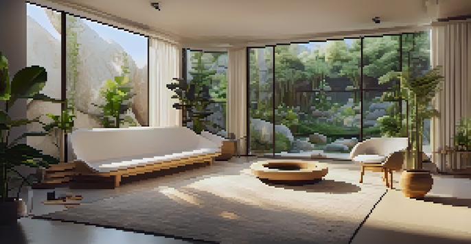 A peaceful room designed for sound healing, with soft lighting, comfortable seating, and musical instruments arranged in a circle.