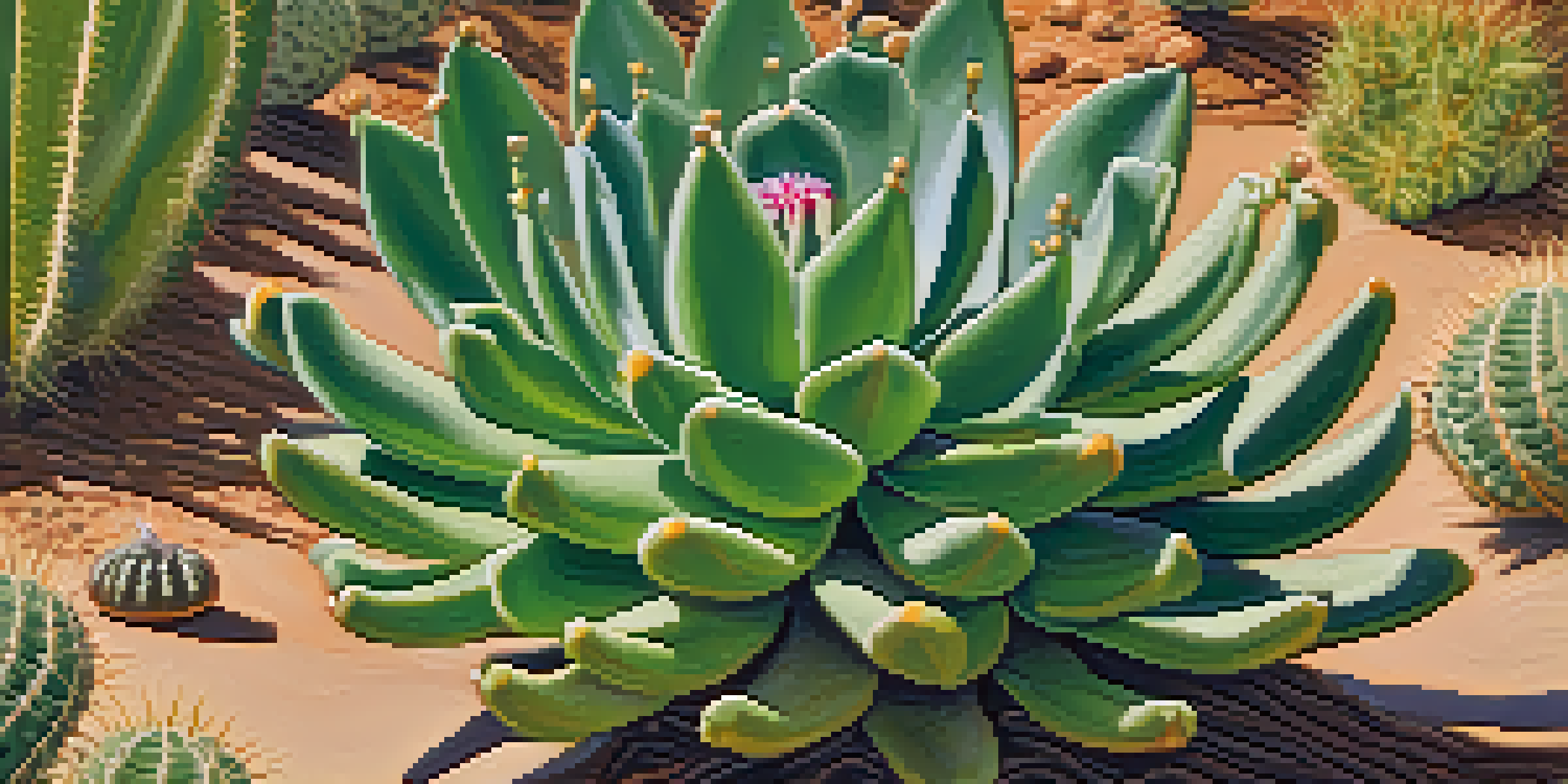 Close-up of a peyote cactus in a desert setting, with sunlight illuminating its textured surface.
