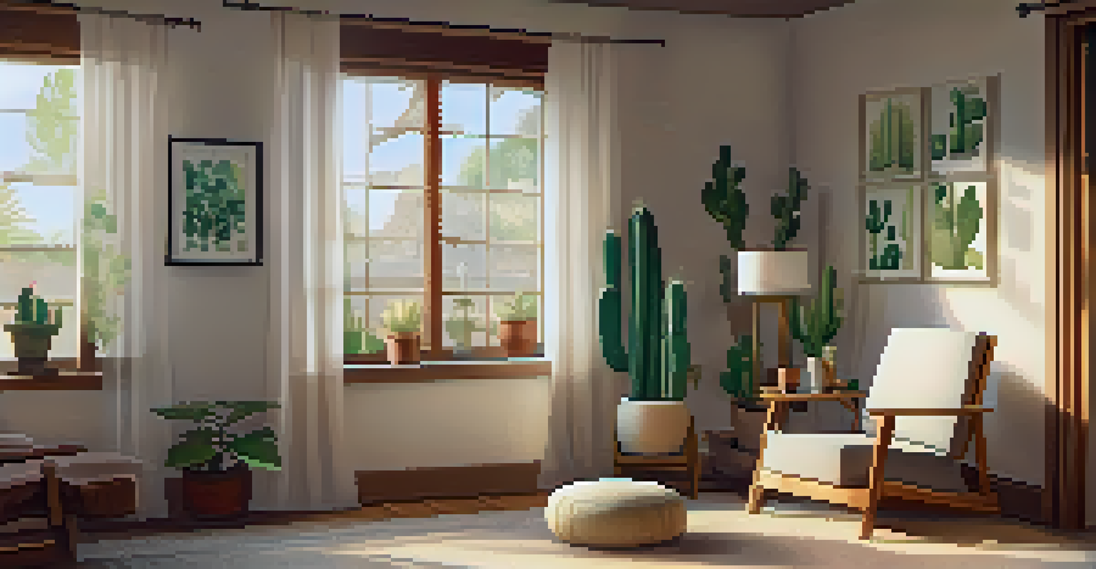 A warm and inviting therapy room with soft lighting and a cactus, designed for comfort.