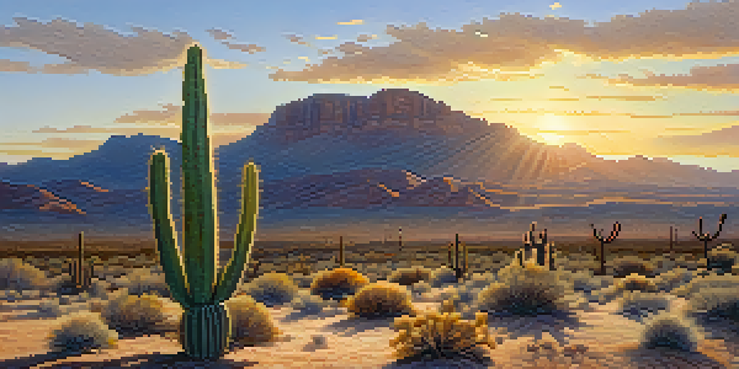 A small peyote cactus in a desert landscape during sunset, showcasing warm colors and intricate textures.