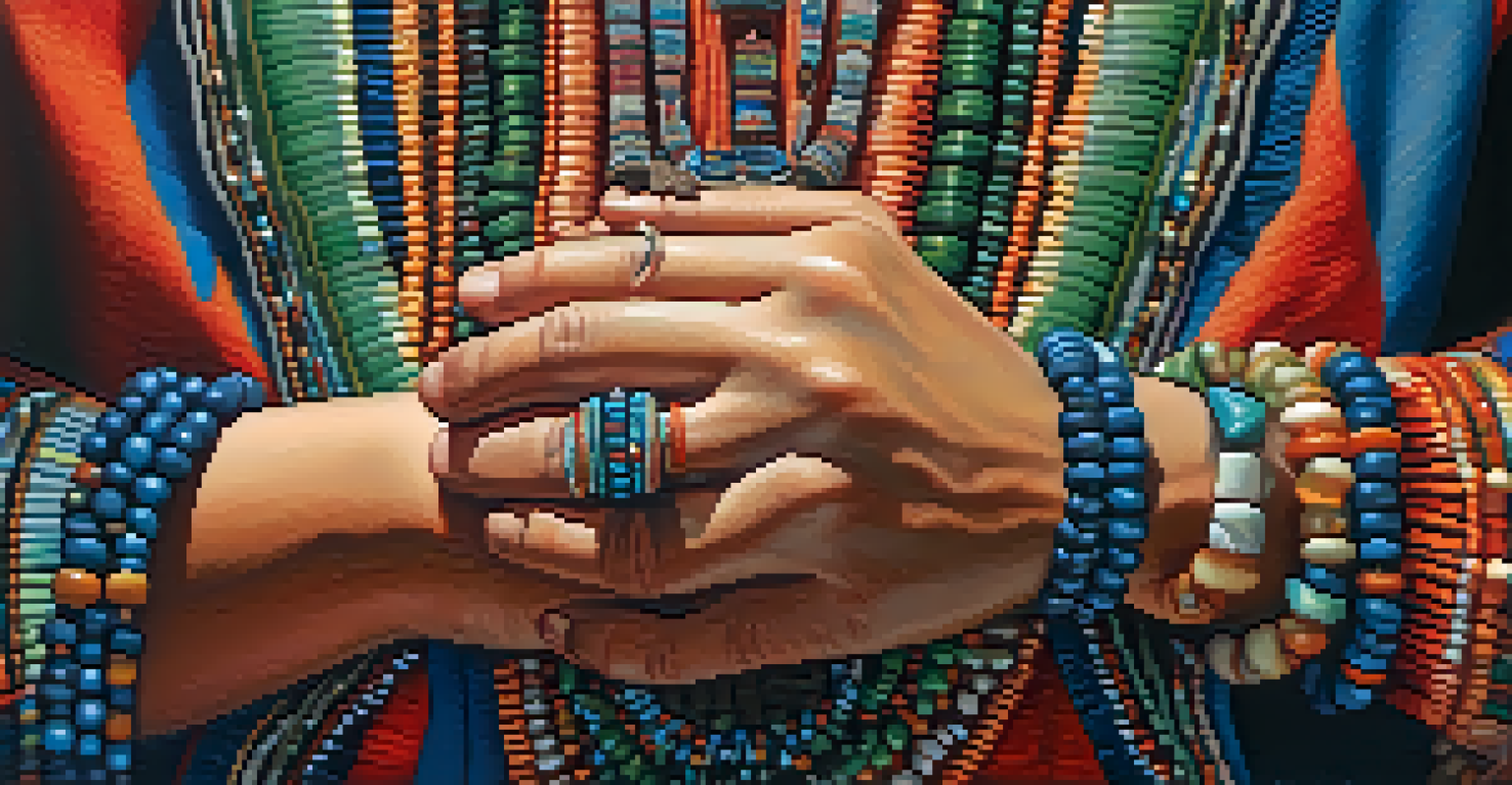 A close-up of hands holding a peyote cactus, adorned with traditional beaded jewelry, set against a softly blurred background.