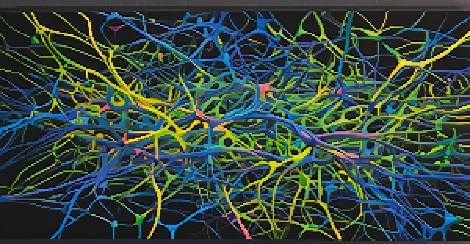 An abstract image depicting neural receptors with vibrant colors and intricate patterns against a dark background.