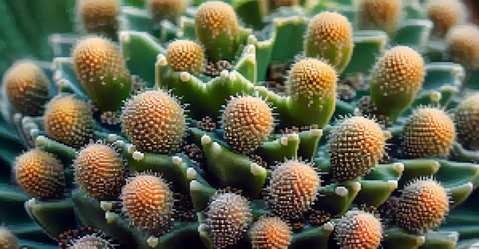 A detailed close-up of a peyote cactus, emphasizing its unique texture and colors against a soft blurred background.
