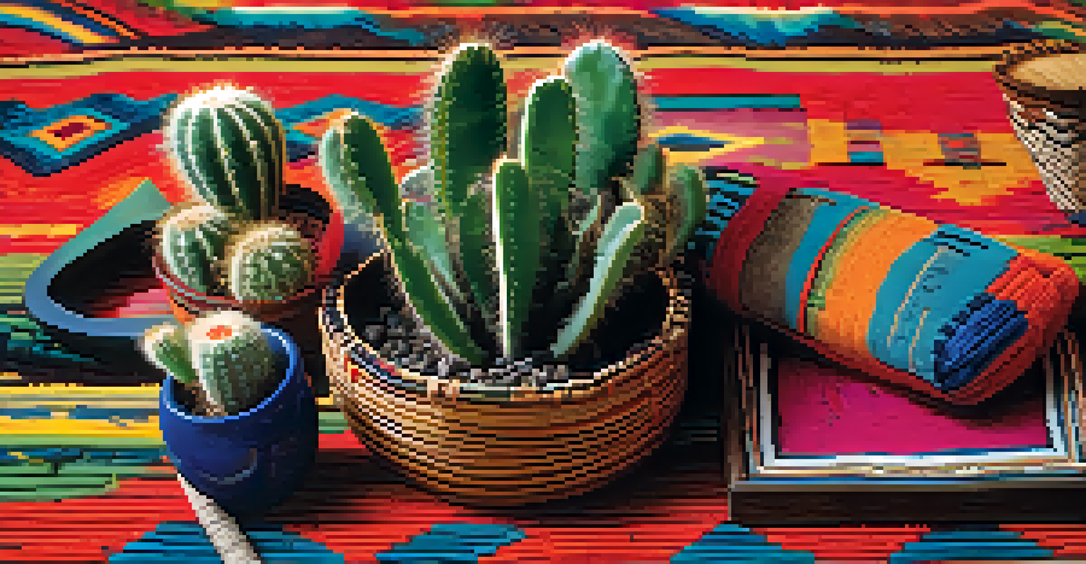 A close-up of a peyote cactus on a woven mat with traditional musical instruments around it, featuring vibrant colors and soft lighting.