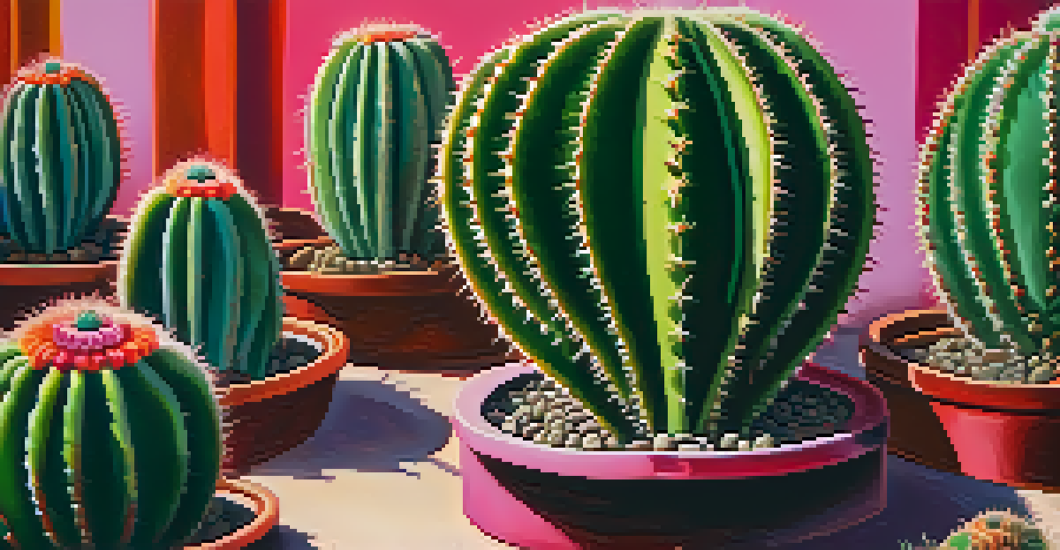 Close-up of a peyote cactus showing its spines and colors, with ceremonial items blurred in the background.