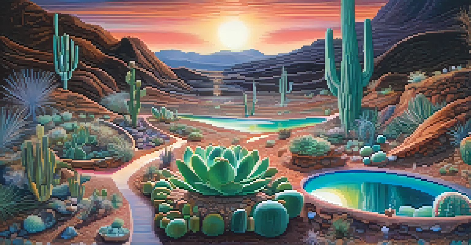 A dreamlike landscape filled with swirling colors and abstract shapes, featuring a peyote cactus in the foreground.