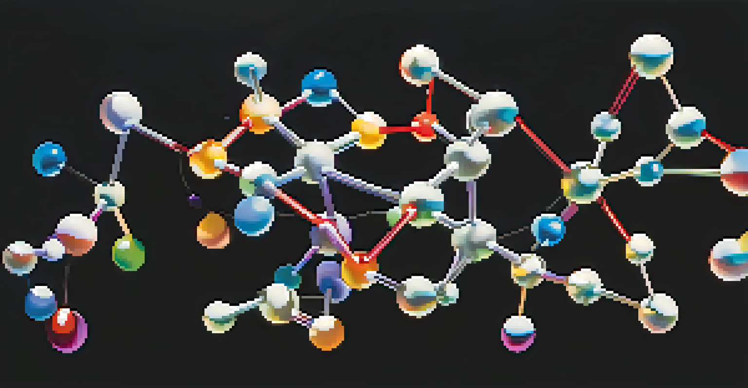 A colorful 3D representation of mescaline's molecular structure with the chemical formula C11H17N.
