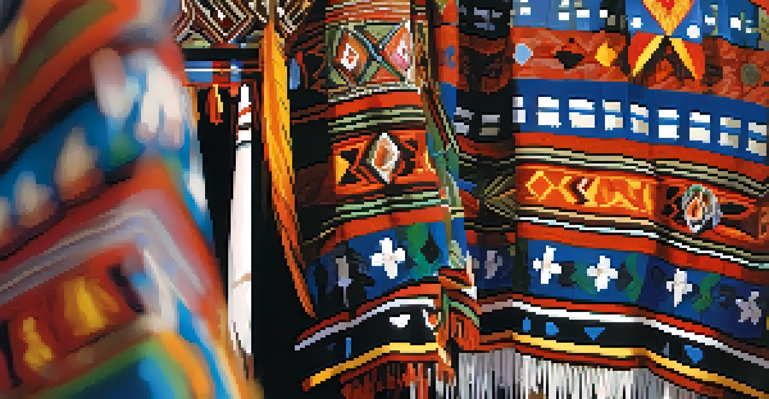 Detailed view of traditional garments with vibrant patterns and symbols used in peyote dance ceremonies.