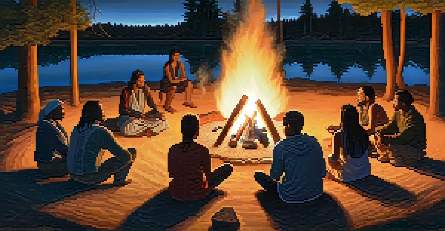 A group of people in a circle around a fire, participating in a peyote ceremony under a starry night sky.