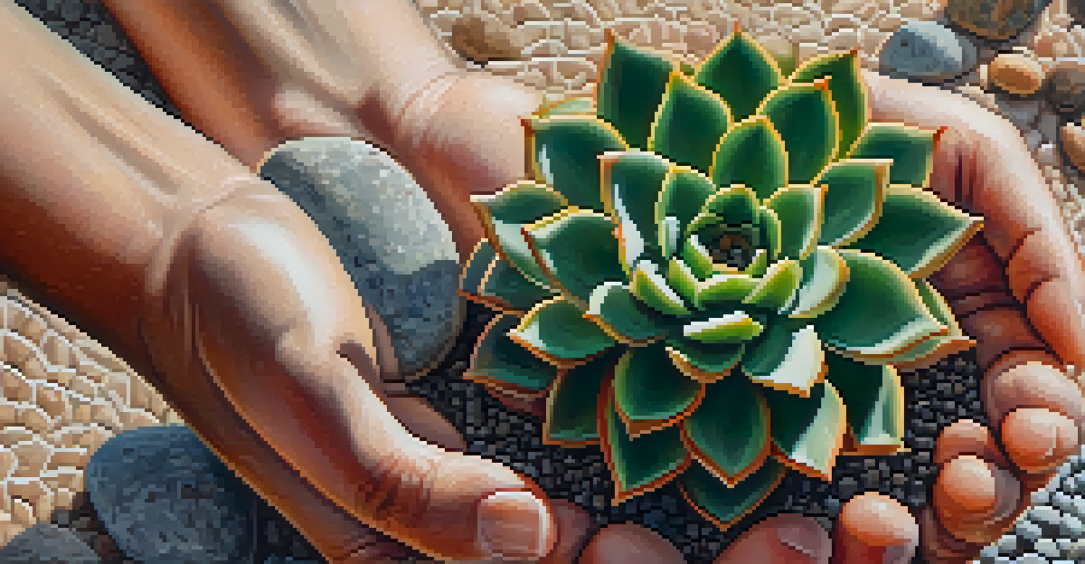 A close-up of hands gently holding a peyote cactus with a blurred natural background.