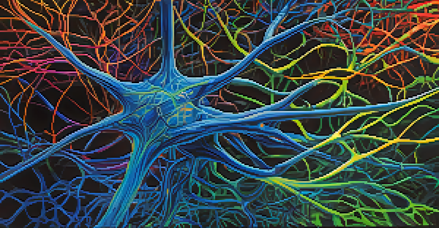 An abstract artwork depicting colorful neural connections and glowing synapses in the brain.