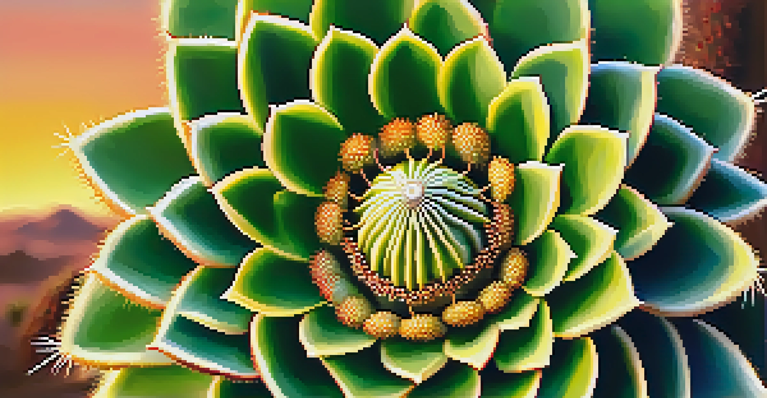 Close-up of a peyote cactus with detailed spines, set against a warm, blurred background.
