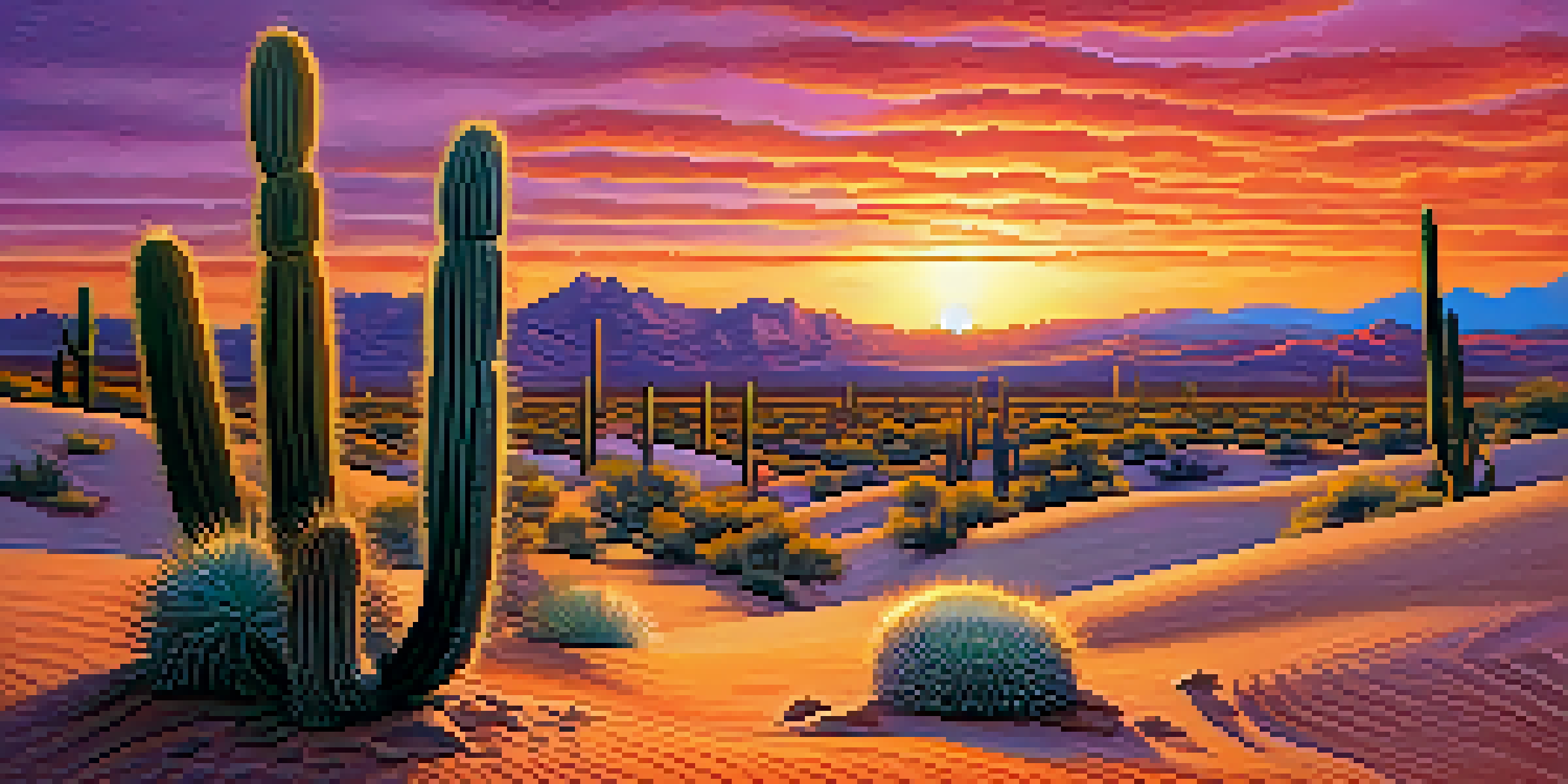 A small peyote cactus in a desert landscape during sunset, with soft sand dunes and a colorful sky.