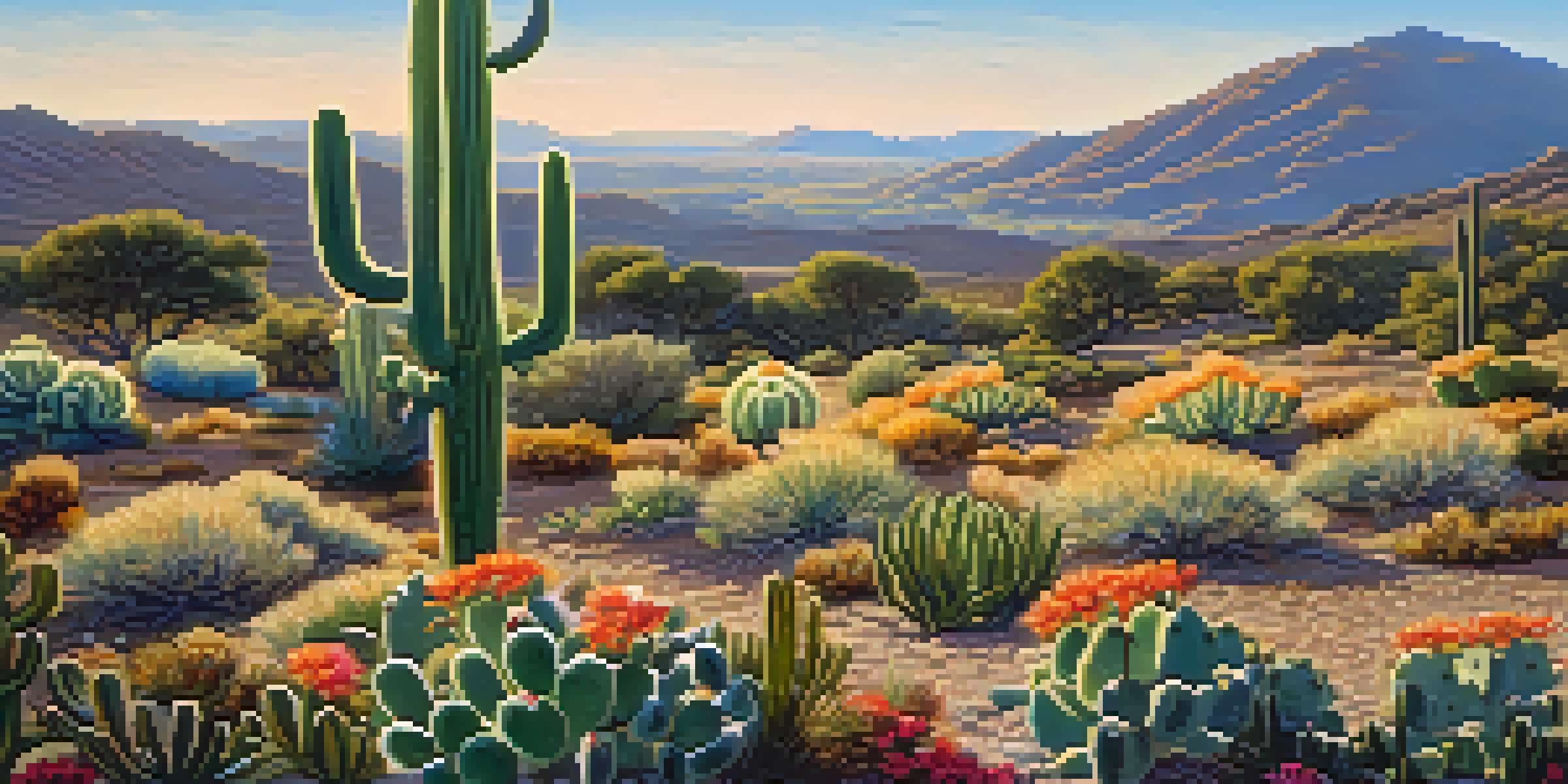 A peyote cactus in a colorful wildflower landscape under a sunny sky.