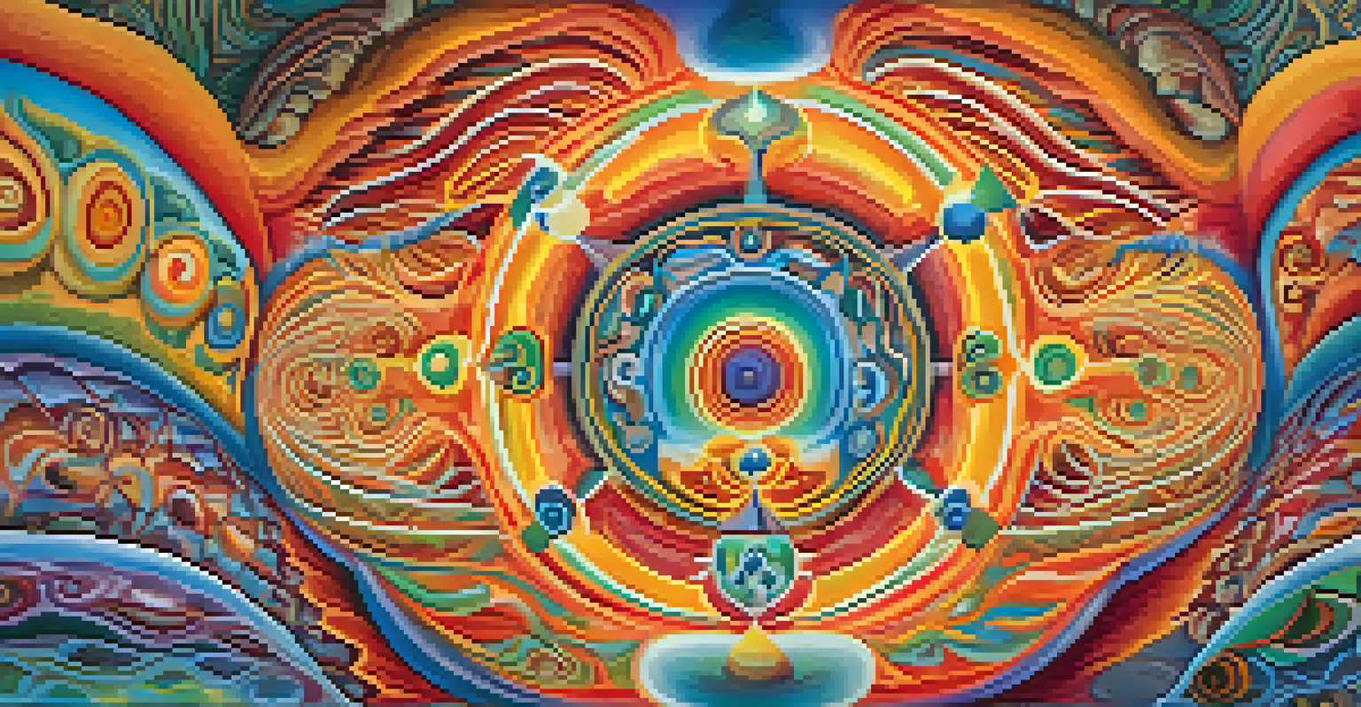 An artistic interpretation of a peyote journey with vibrant colors and abstract shapes symbolizing emotional release.