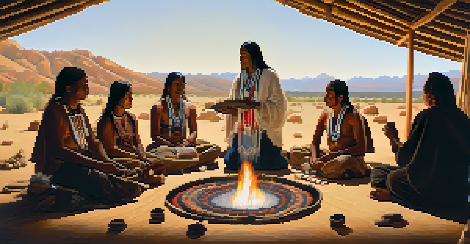 Indigenous people gathered around a fire during a peyote ceremony, engaged in traditional practices.