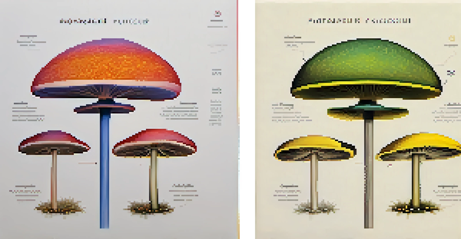 A side-by-side comparison of mescaline and psilocybin chemical structures, with mescaline in muted colors and psilocybin in bright colors on a white background.