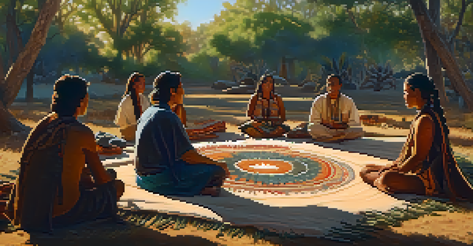 A group of people participating in a peyote ceremony in a lush, natural environment.