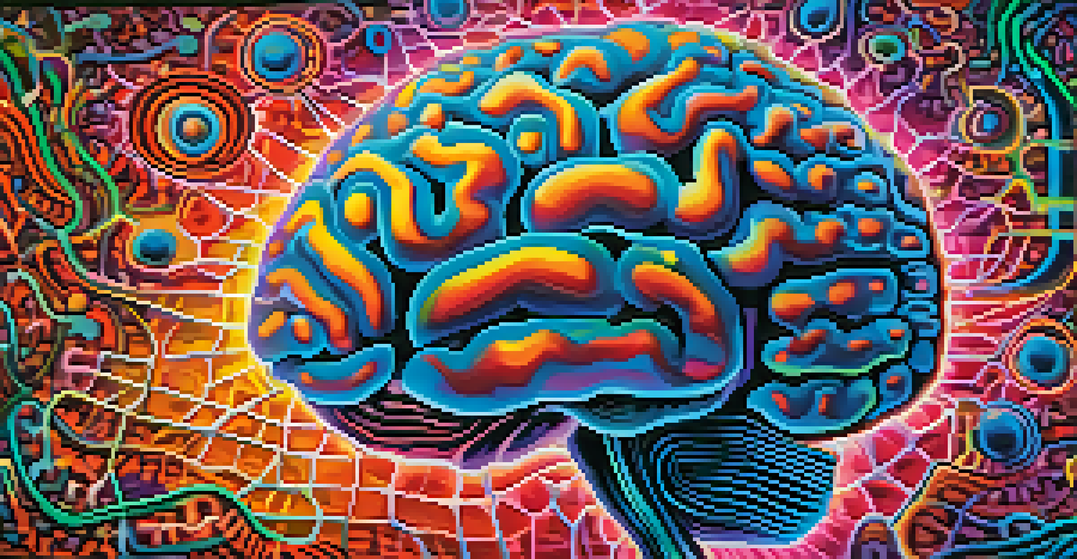 An artistic representation of a brain with glowing neural connections and abstract patterns in the background.
