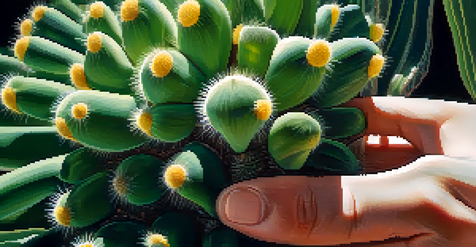 A close-up of a hand holding a peyote cactus, highlighting its textures and details in natural light.