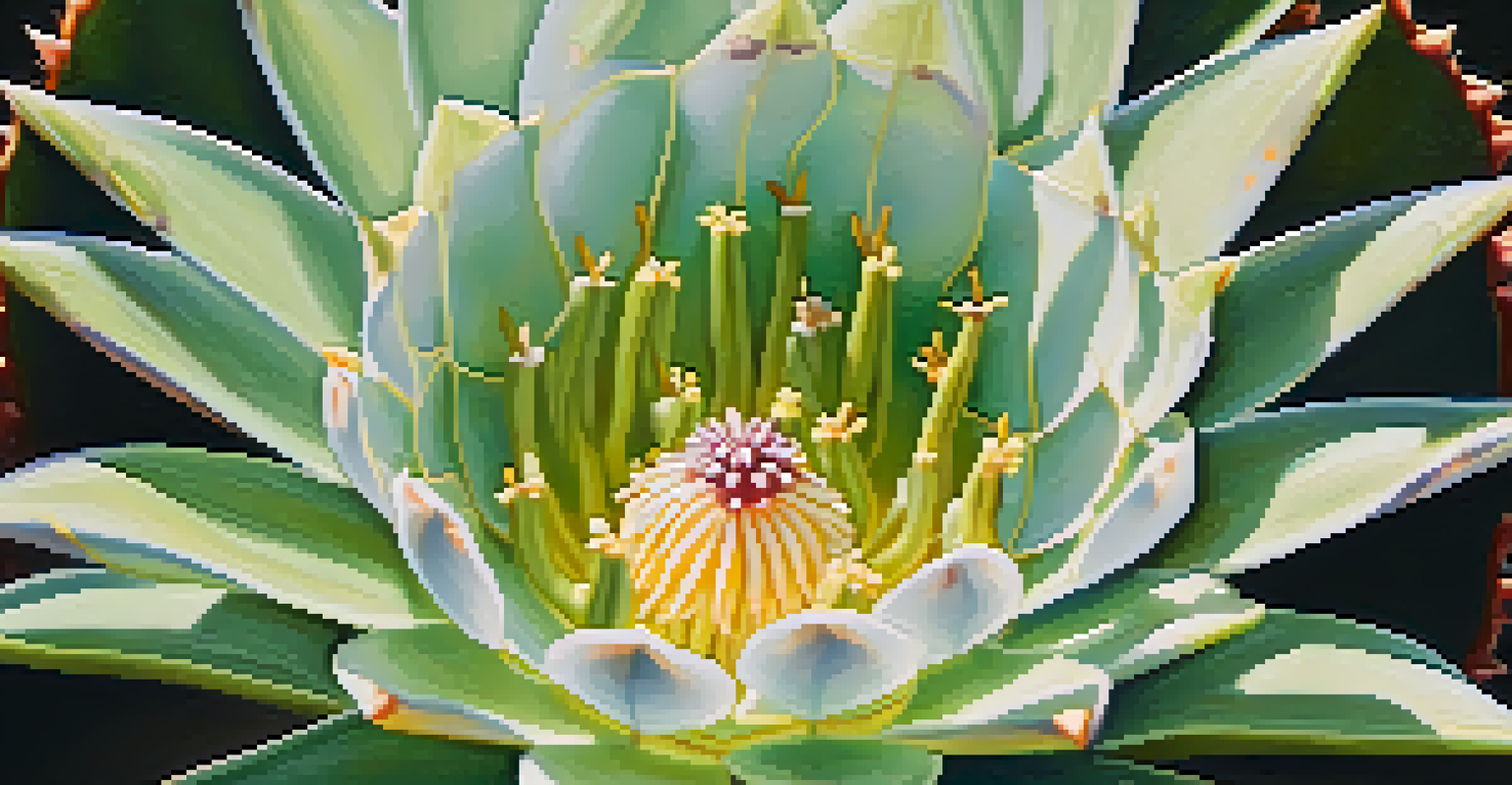 Close-up of a peyote cactus with spines and blooming flowers, showcasing its intricate details.