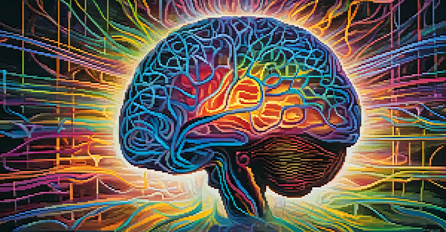 An abstract image of a brain with colorful neural connections, representing creativity and transformation.