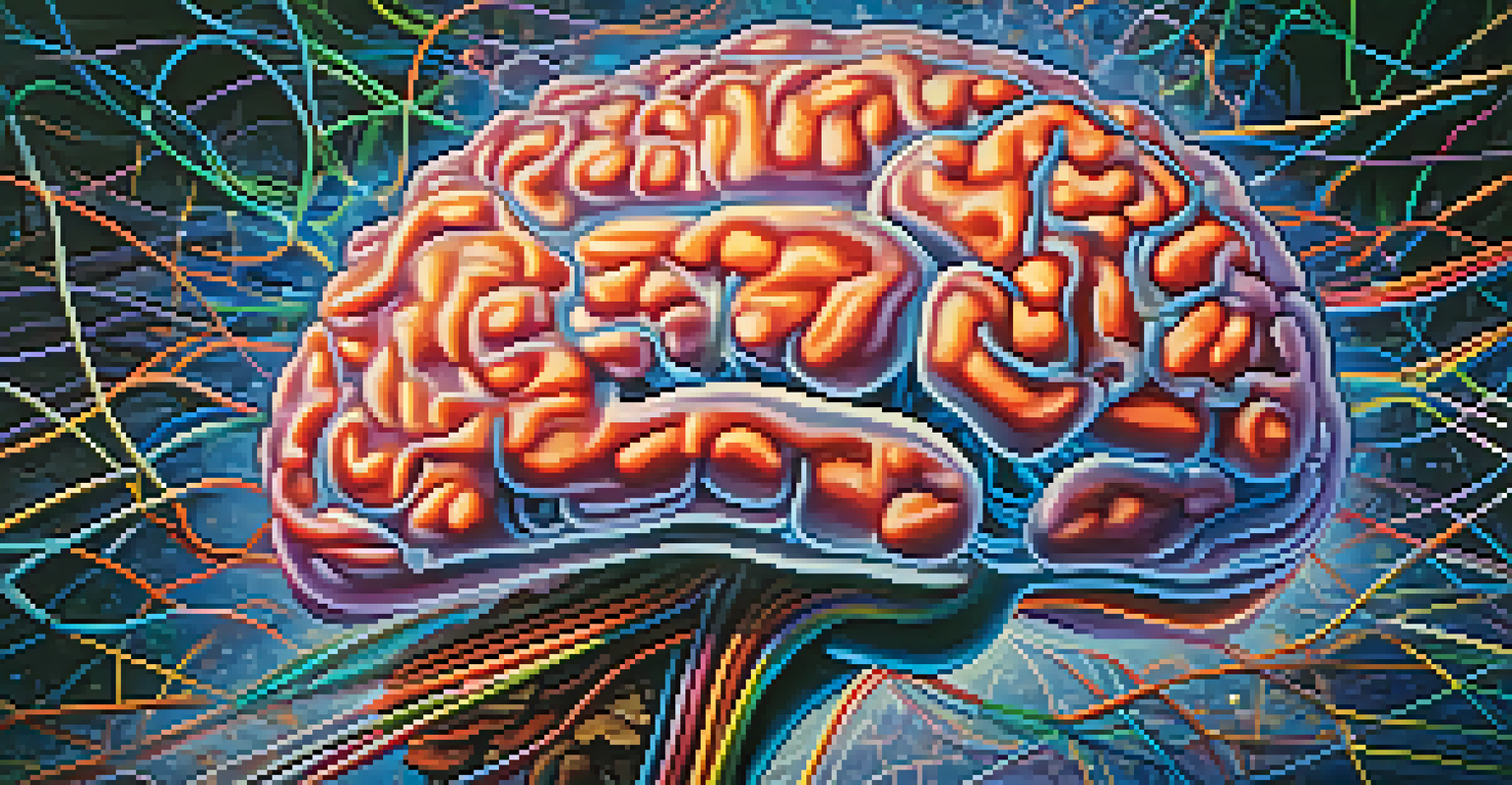 An artistic illustration of a brain with glowing neural pathways, surrounded by vibrant colors and abstract shapes representing creativity.