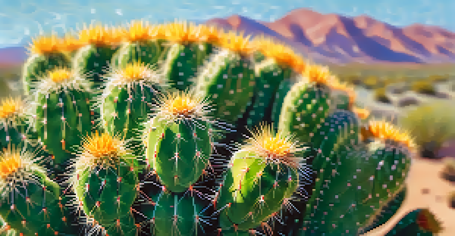 A close-up of a peyote cactus with vibrant green color and colorful flowers, showcasing its texture and beauty.