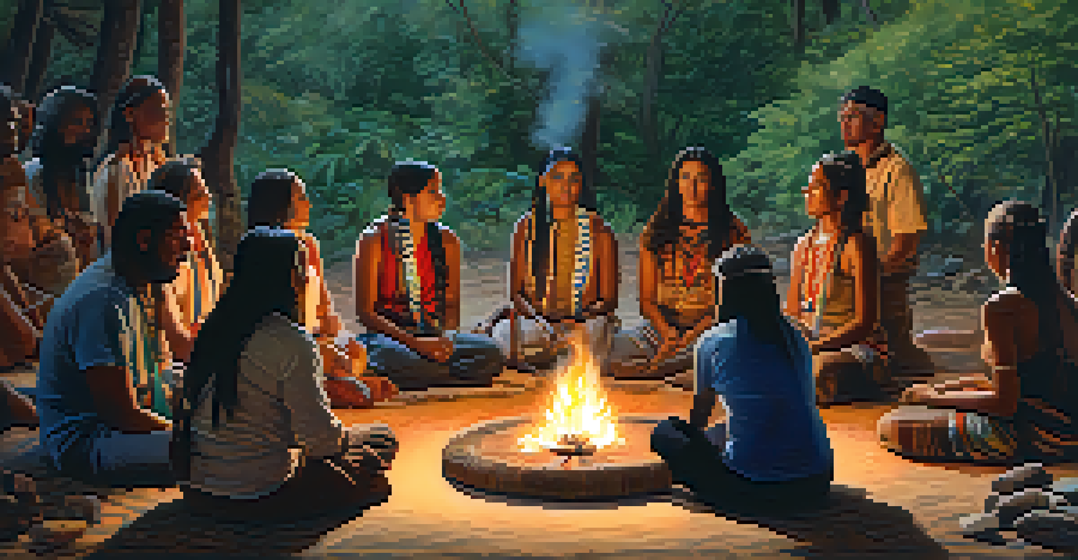 A diverse group of people in a circle participating in a peyote ceremony in a natural setting.
