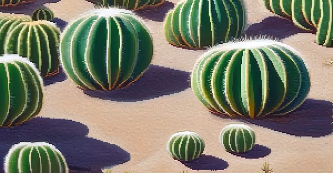 A close-up of a peyote cactus set in rocky, sandy soil, with bright indirect sunlight filtering through the shade of larger plants.