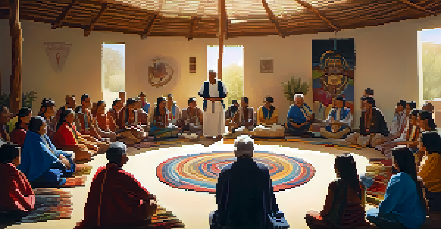An elder leading a peyote ceremony with participants in a traditional gathering space.