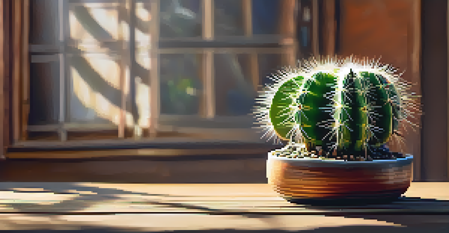 A close-up of a peyote cactus on a rustic wooden table, with blurred tribal artifacts in the background.
