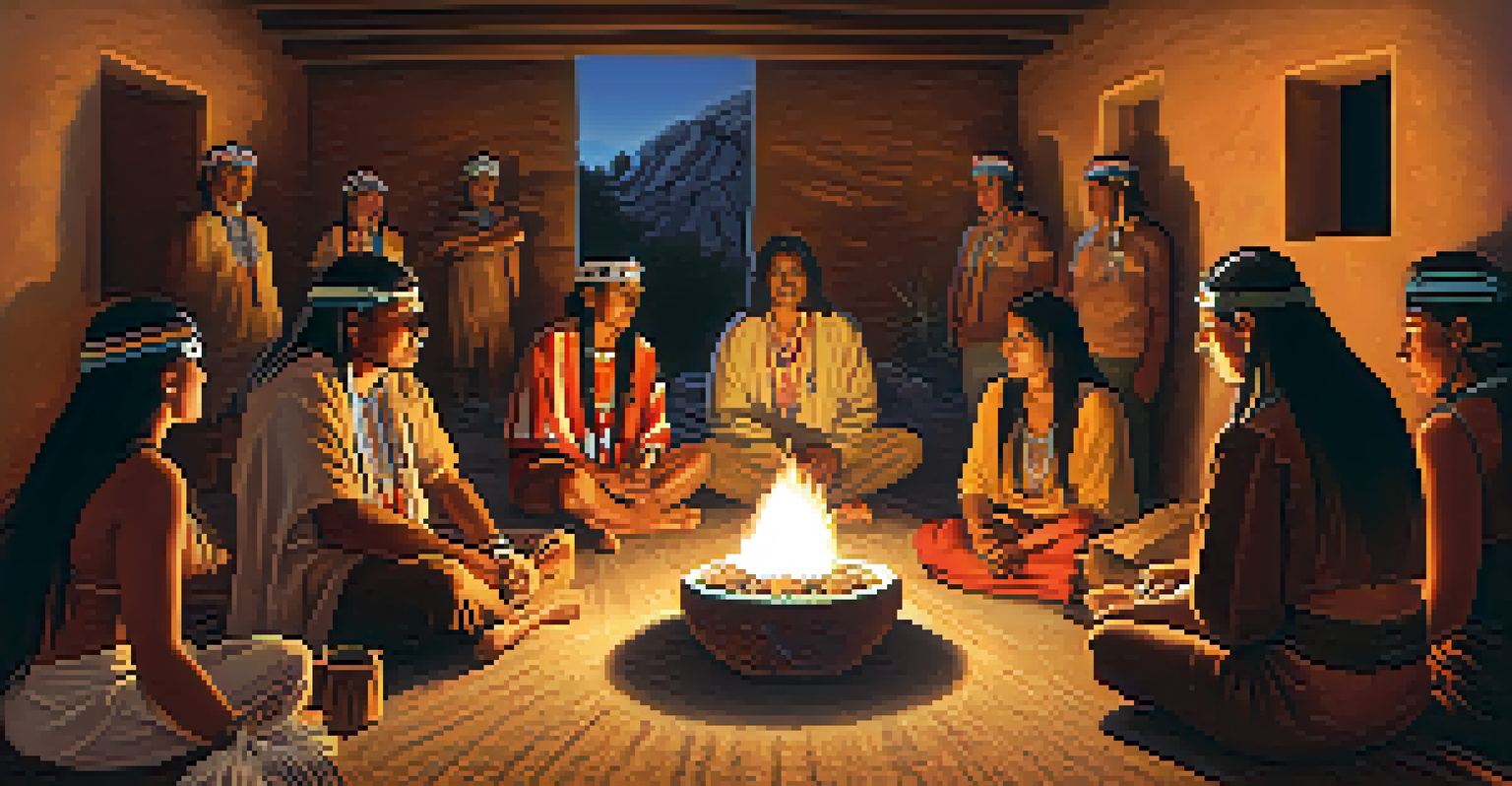 A close-knit group of Native Americans engaged in a ceremonial peyote gathering around a warm fire.