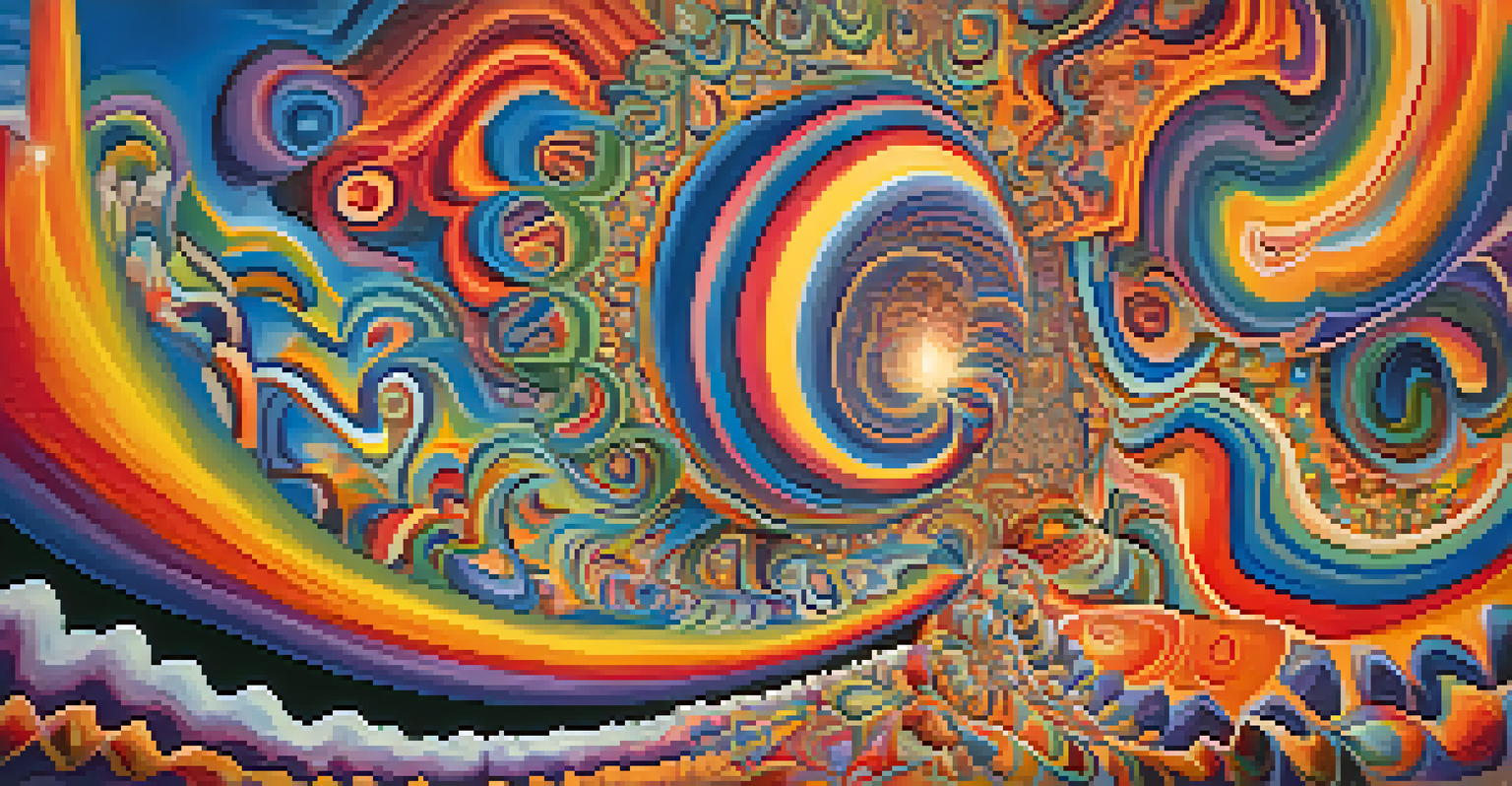An abstract artwork representing the psychedelic experience of peyote with swirling patterns and vibrant colors.