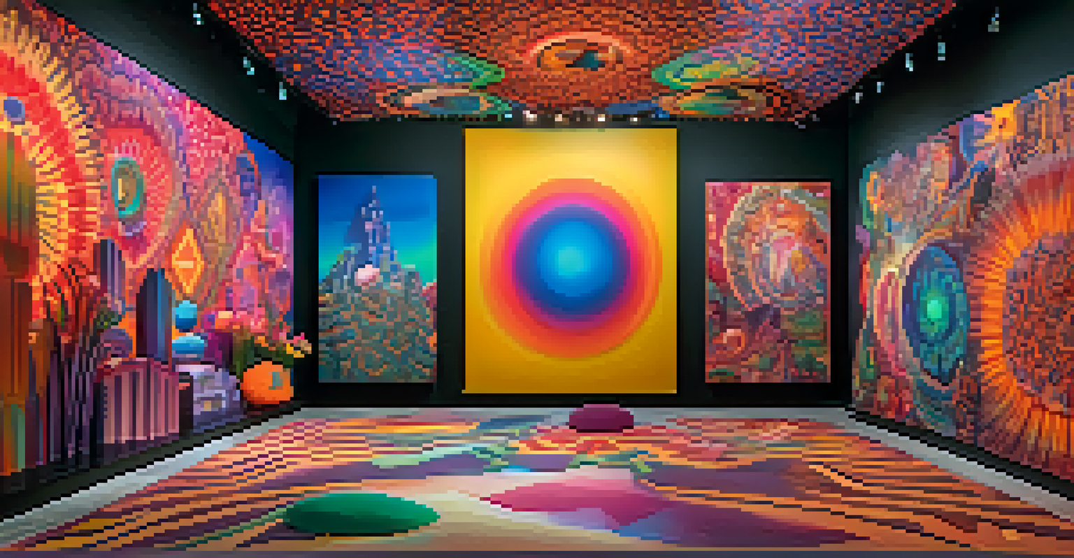 A colorful immersive art installation with psychedelic sculptures inspired by peyote.
