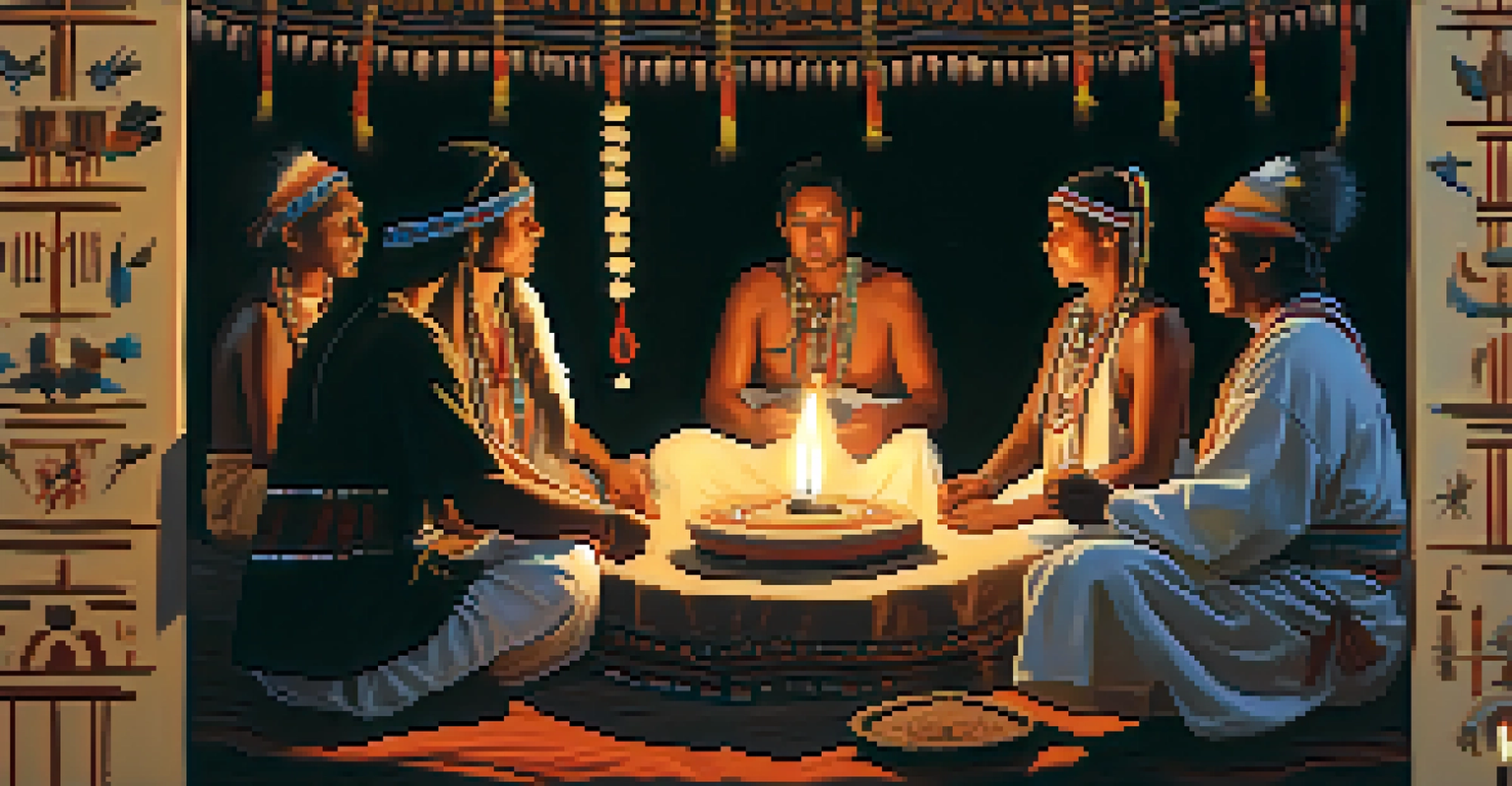 A group of Indigenous people in a traditional peyote ceremony, emphasizing community and spirituality.