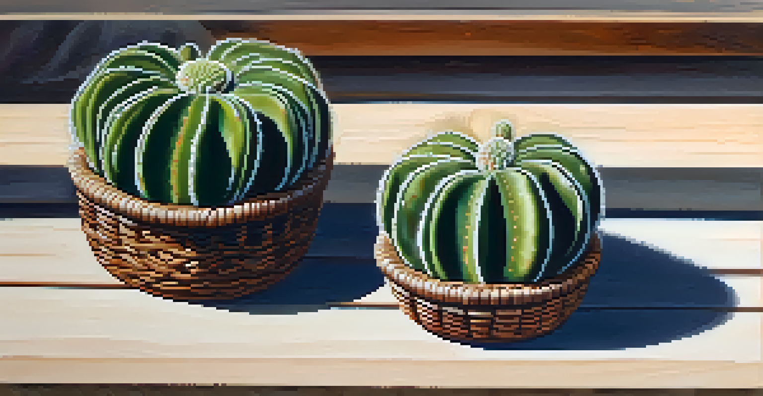 A close-up of a peyote cactus on a wooden table surrounded by Indigenous artifacts, illuminated by soft natural light.