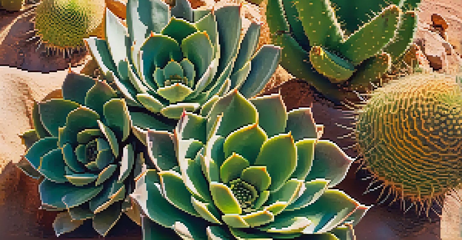 A close-up of vibrant peyote cacti showcasing their unique textures and colors in a sunlit desert environment.