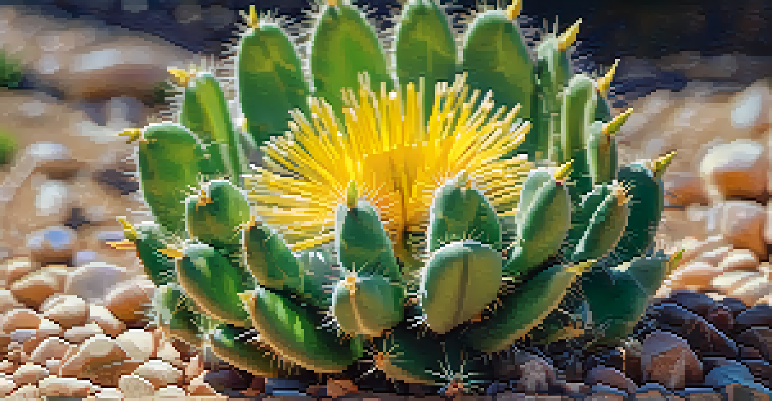 A close-up of a freshly harvested Peyote cactus with textured skin and vibrant flowers, glistening in sunlight.