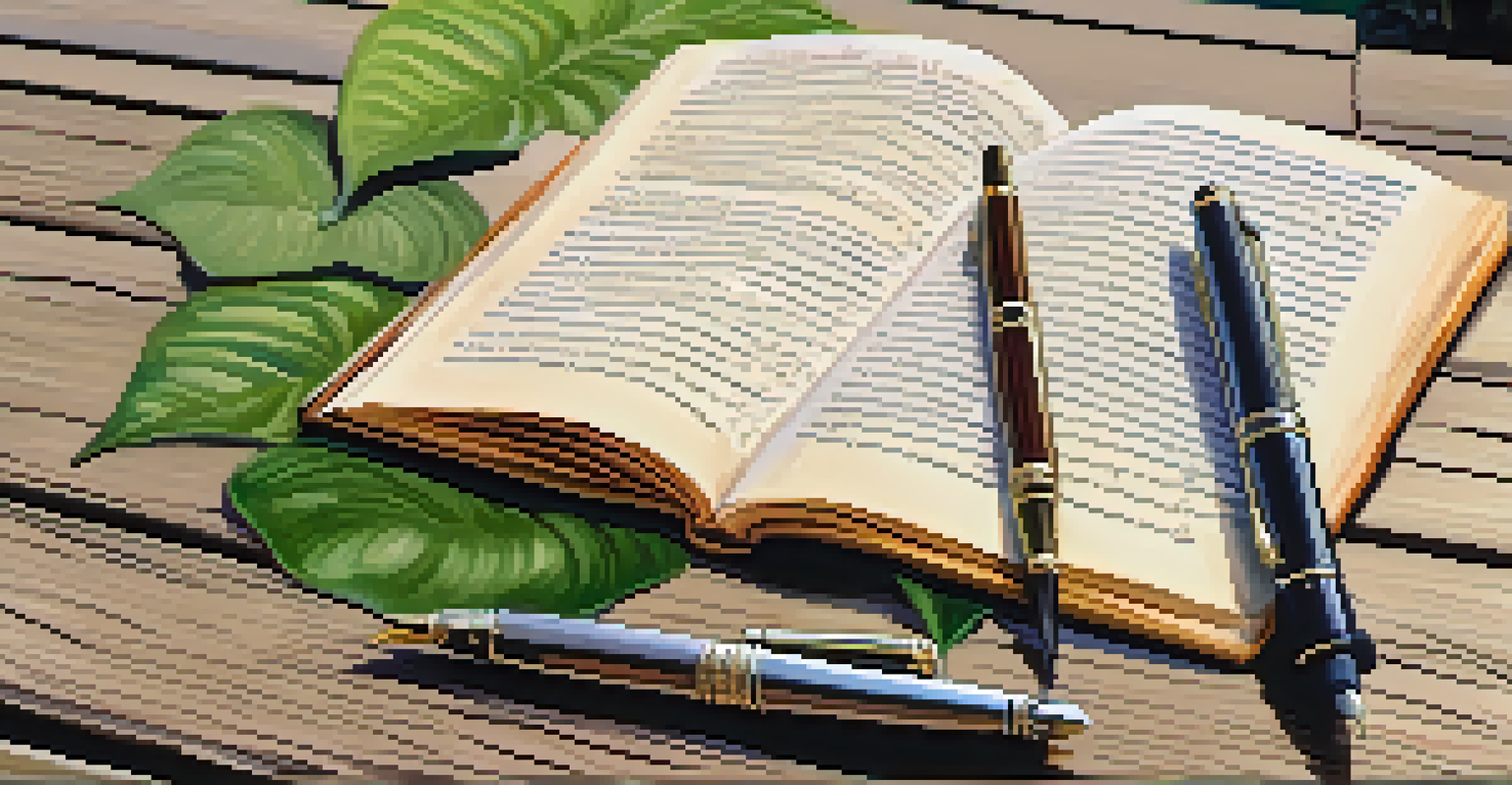 A close-up of a journal with handwritten notes about personal growth, accompanied by a fountain pen, set against a soft green background.