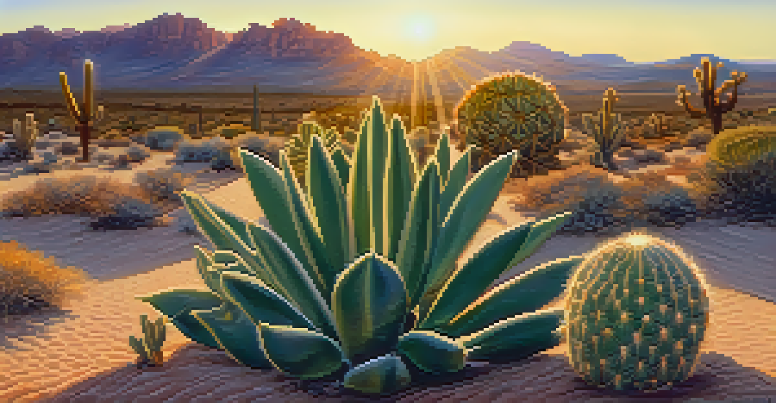 Peyote plant in a desert landscape during sunset, with warm light highlighting its shape and surroundings.