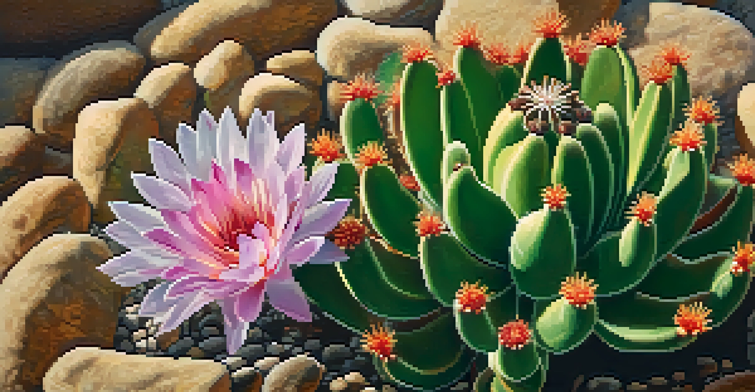 A close-up of a peyote cactus with flowers, set against a blurred background of a Native American ceremony, highlighting its textures.