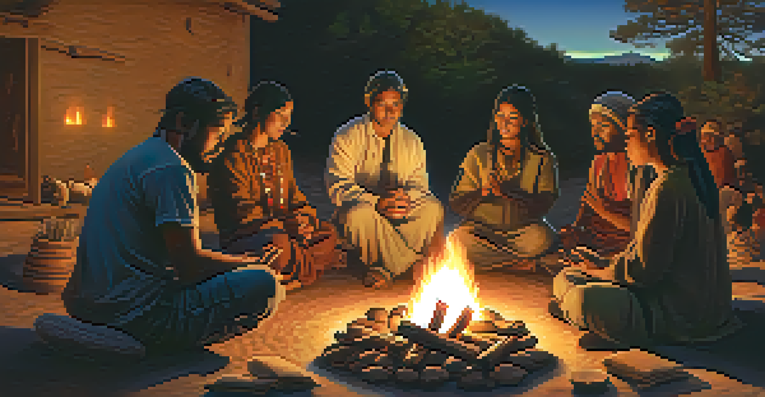 A group of people gathered around a fire for a peyote ritual under the stars.