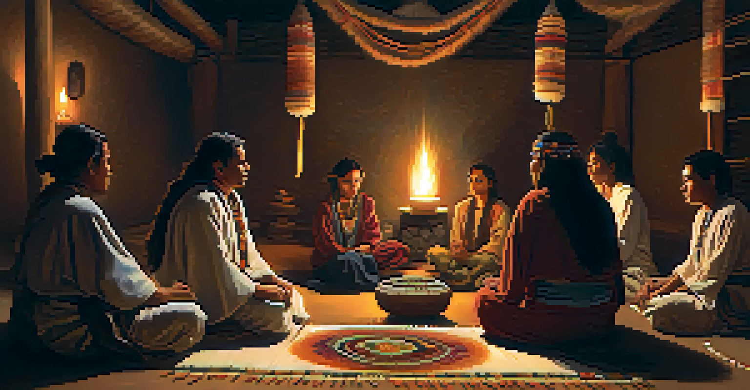 Participants in a Peyote ceremony sitting in a circle with an altar, surrounded by candlelight.