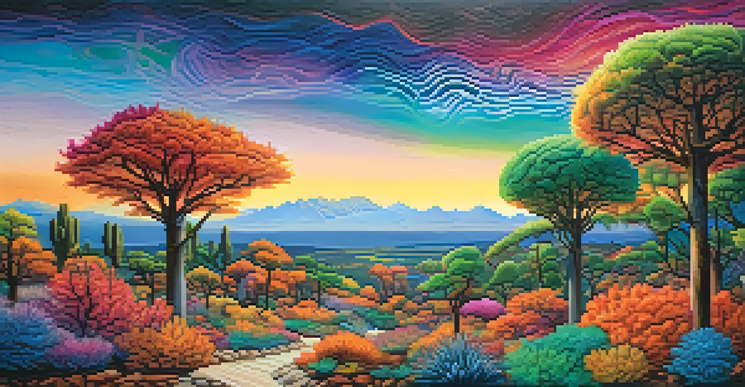 An artistic landscape with exaggerated colors and textures, representing heightened sensory perception.