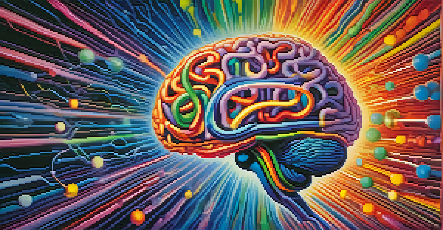 An abstract image of a brain with illuminated connections and vibrant colors, representing psychedelic experiences.