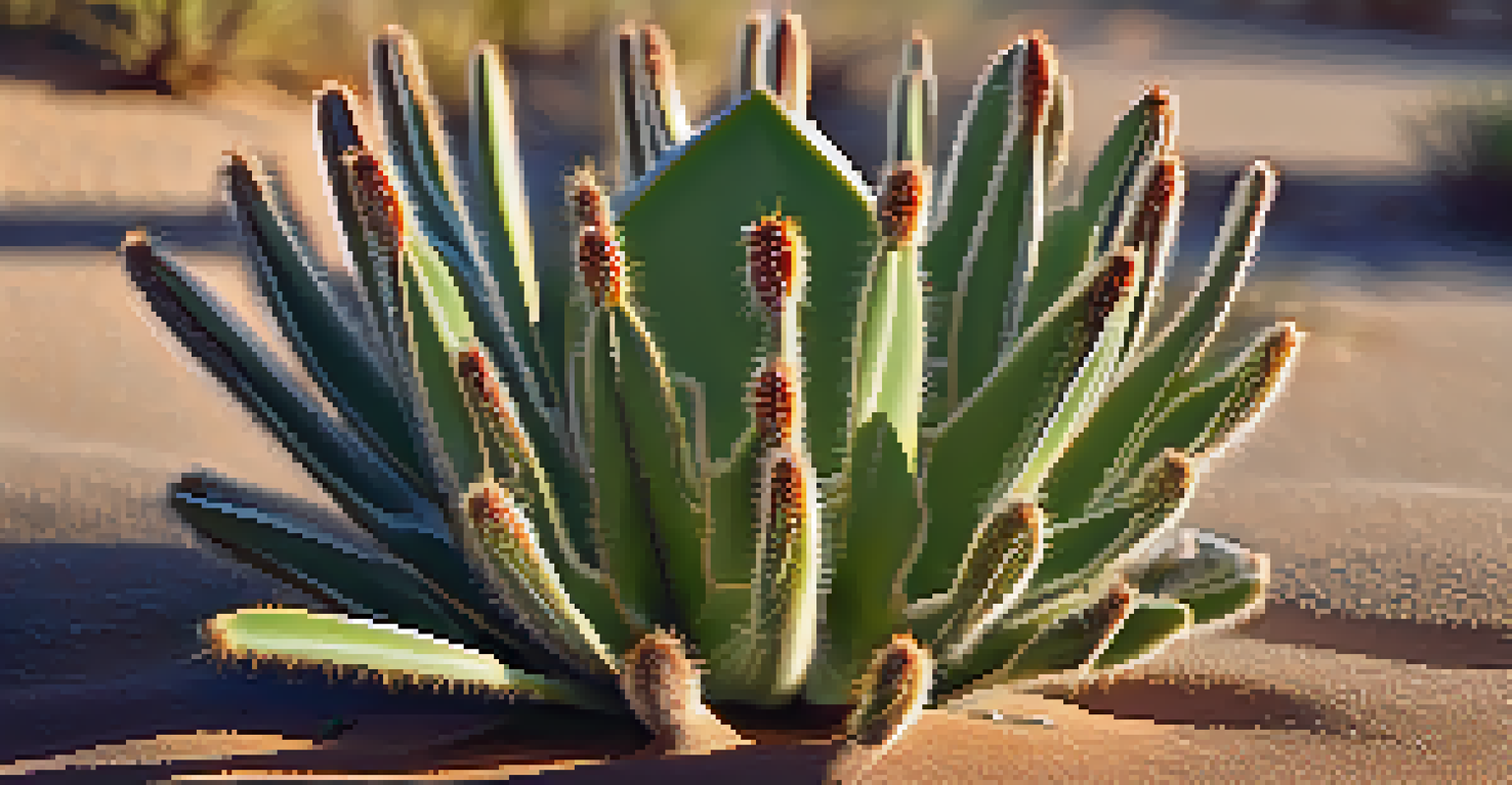 A close-up of a peyote cactus showing its spines and skin texture, with a blurred desert landscape in the background.