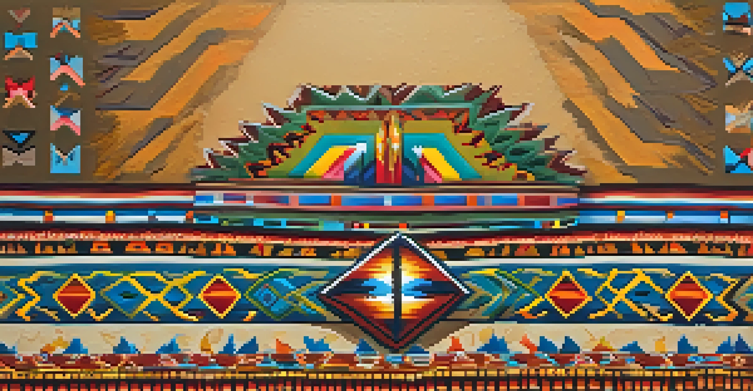 A colorful traditional Native American art piece featuring peyote motifs with intricate designs.