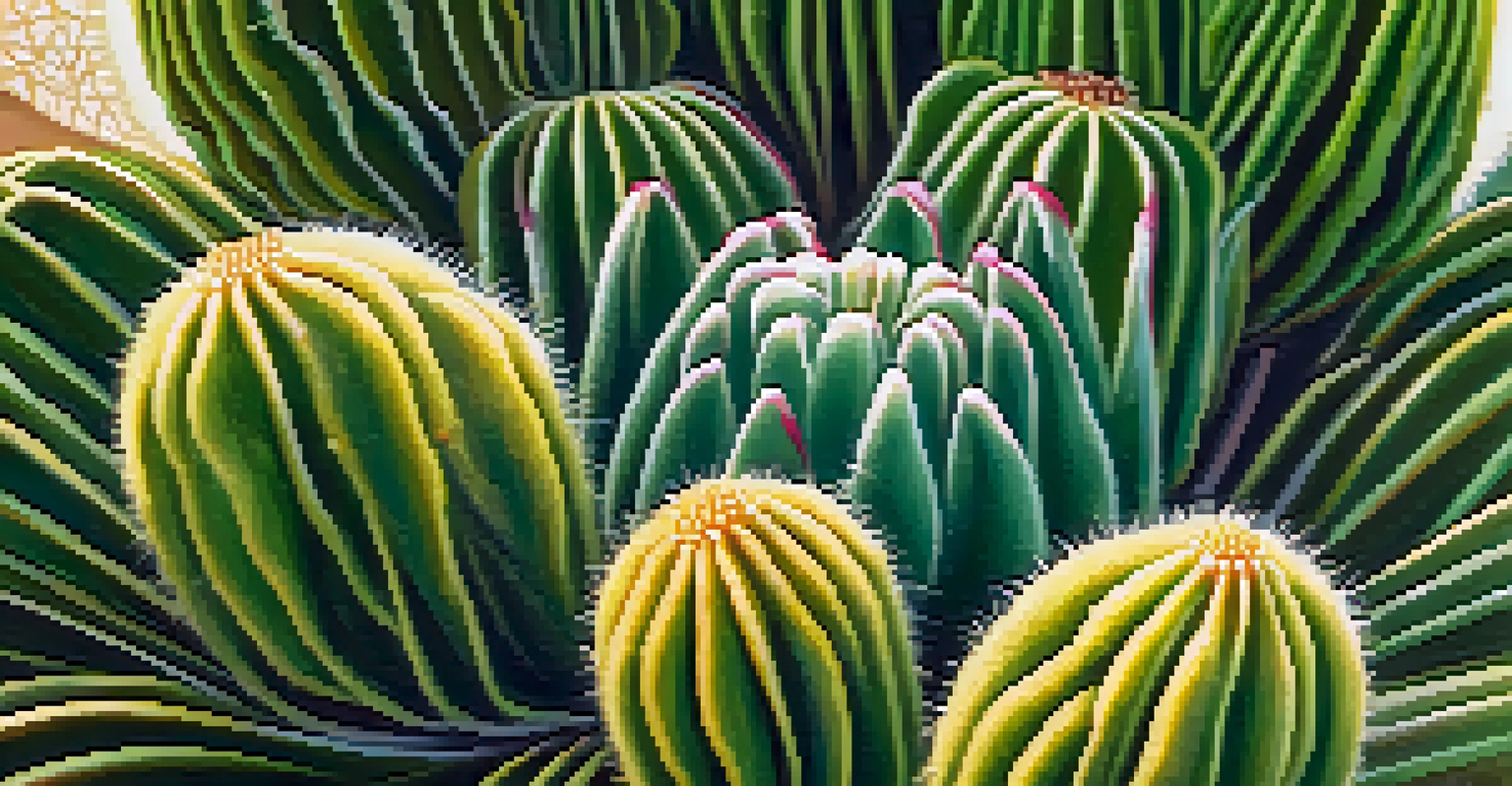 A close-up of a peyote cactus with small flowers and a blurred natural background.